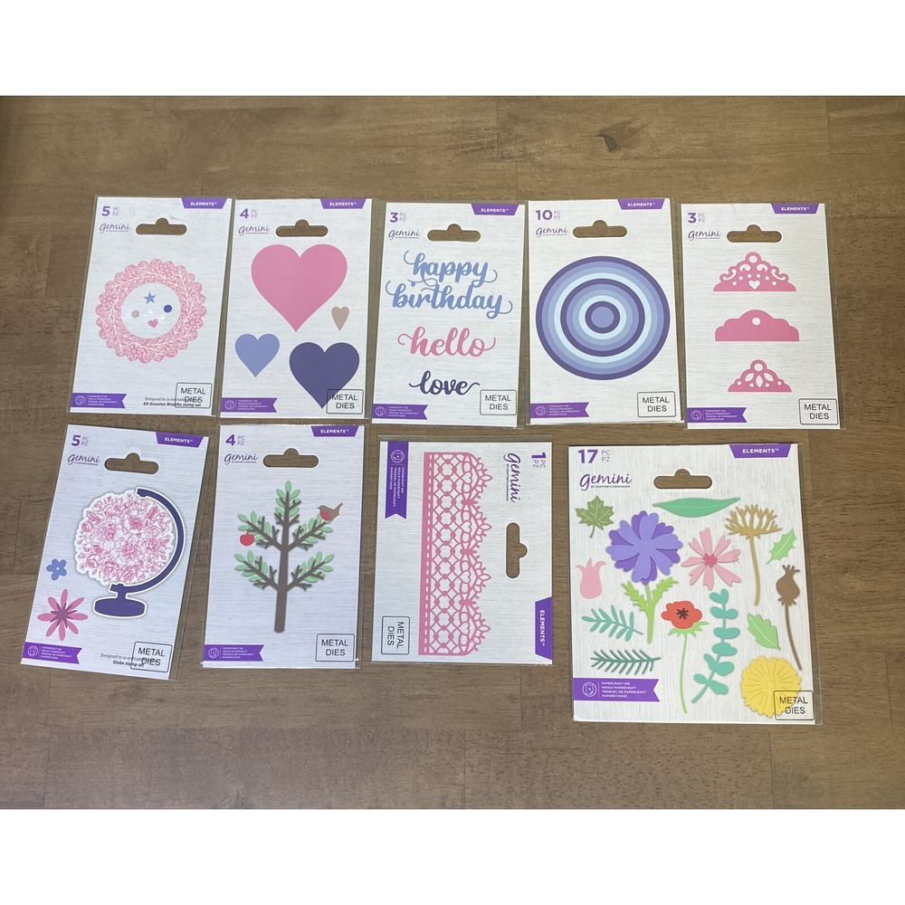 Lot of 9 Gemini Elements Die Cuts Shapes Floral Hearts Words